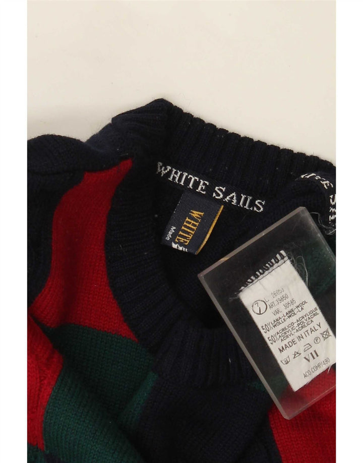 White Sails Pull à col rond pour homme en laine color block bleu marine