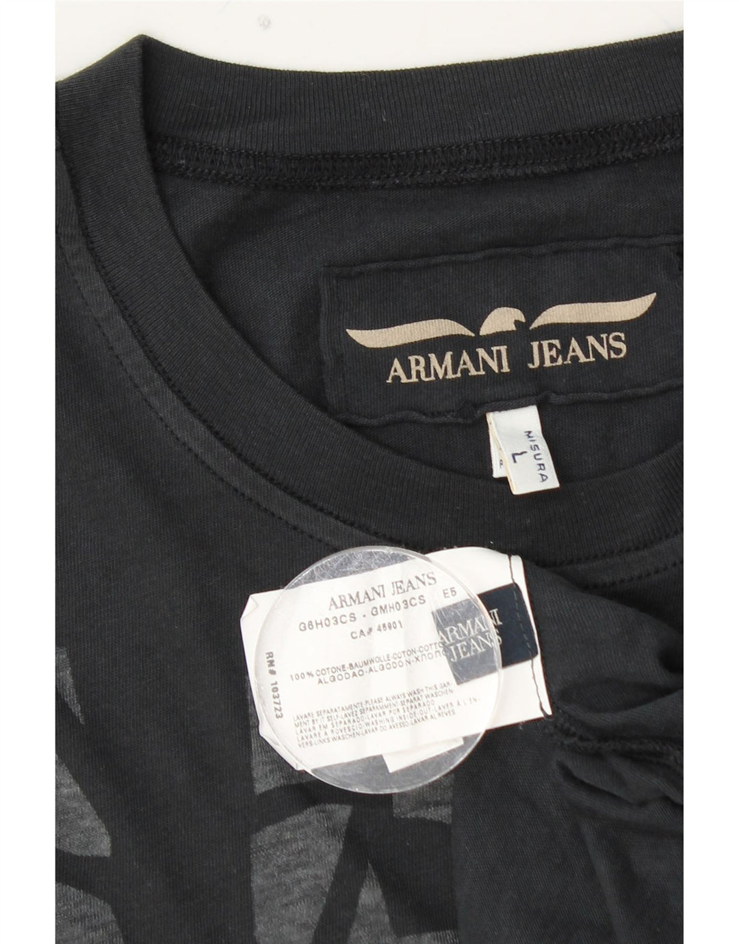 ARMANI JEANS T-Shirt Graphique Homme Grand Noir Coton
