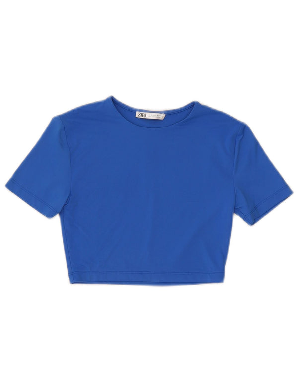 Zara Womens Crop T-Shirt Top UK 8 Petit Bleu