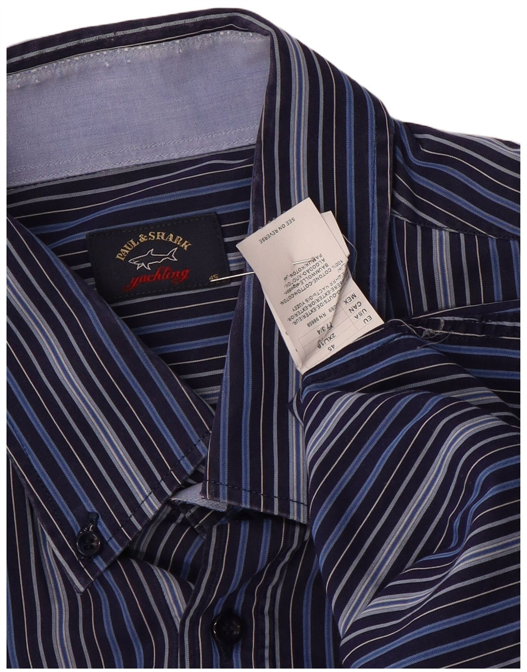 PAUL & SHARK Chemise Homme Taille 45 XL Bleu Marine Rayé Coton