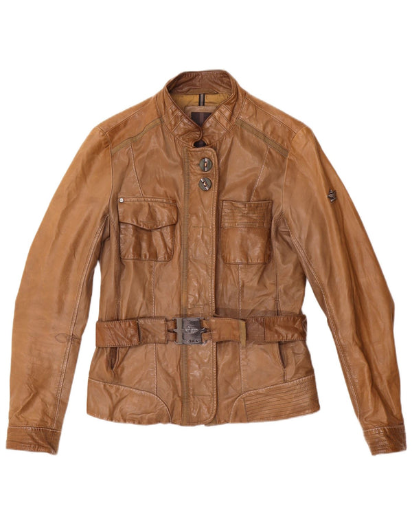 Dekker Veste de course en cuir pour femme UK 10 Petit cuir marron