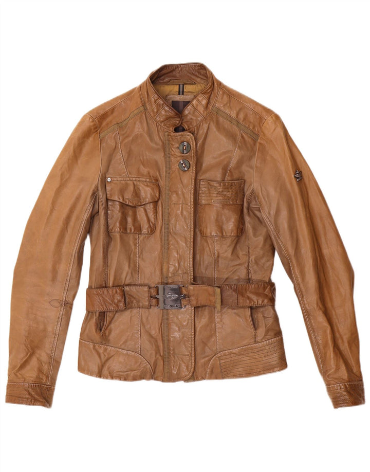 Dekker Veste de course en cuir pour femme UK 10 Petit cuir marron