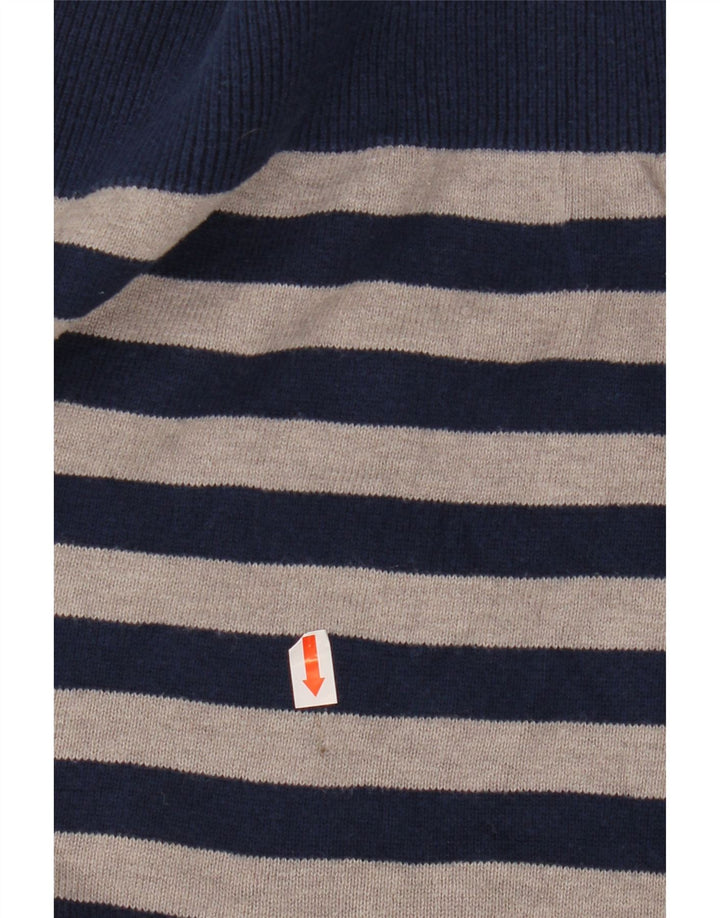 ADIDAS Pull à col en V pour homme Petit coton rayé bleu marine