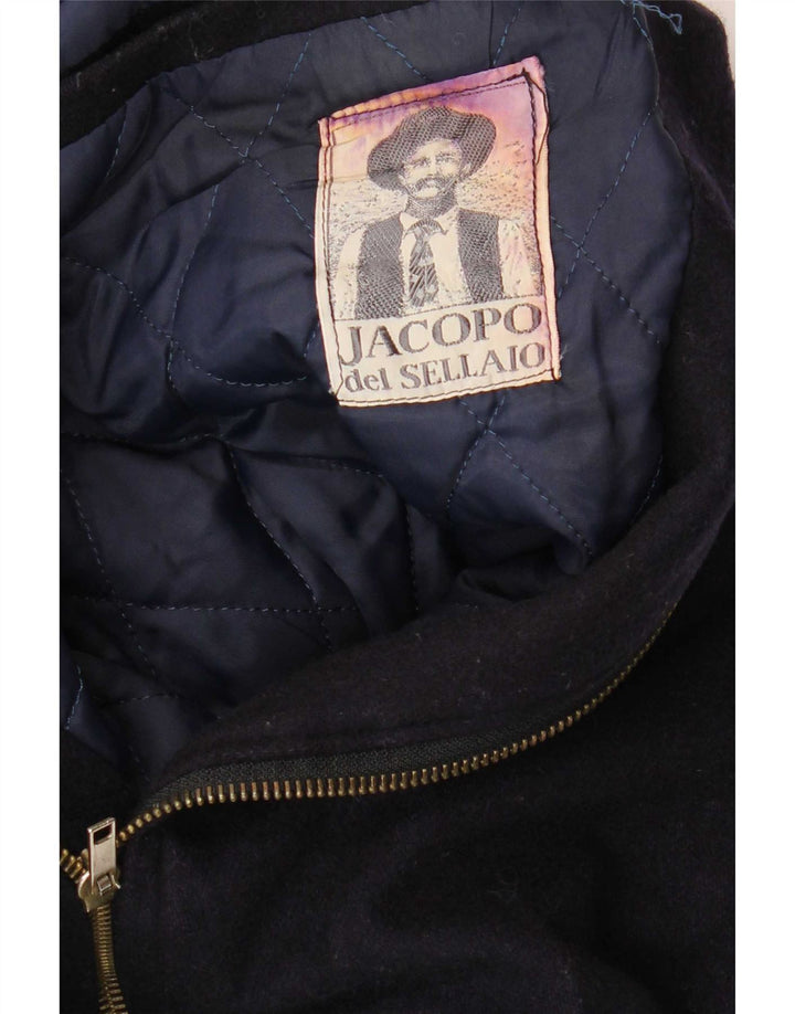 vintage Mens Bomber Jacket UK 40 Grande laine bleu marine