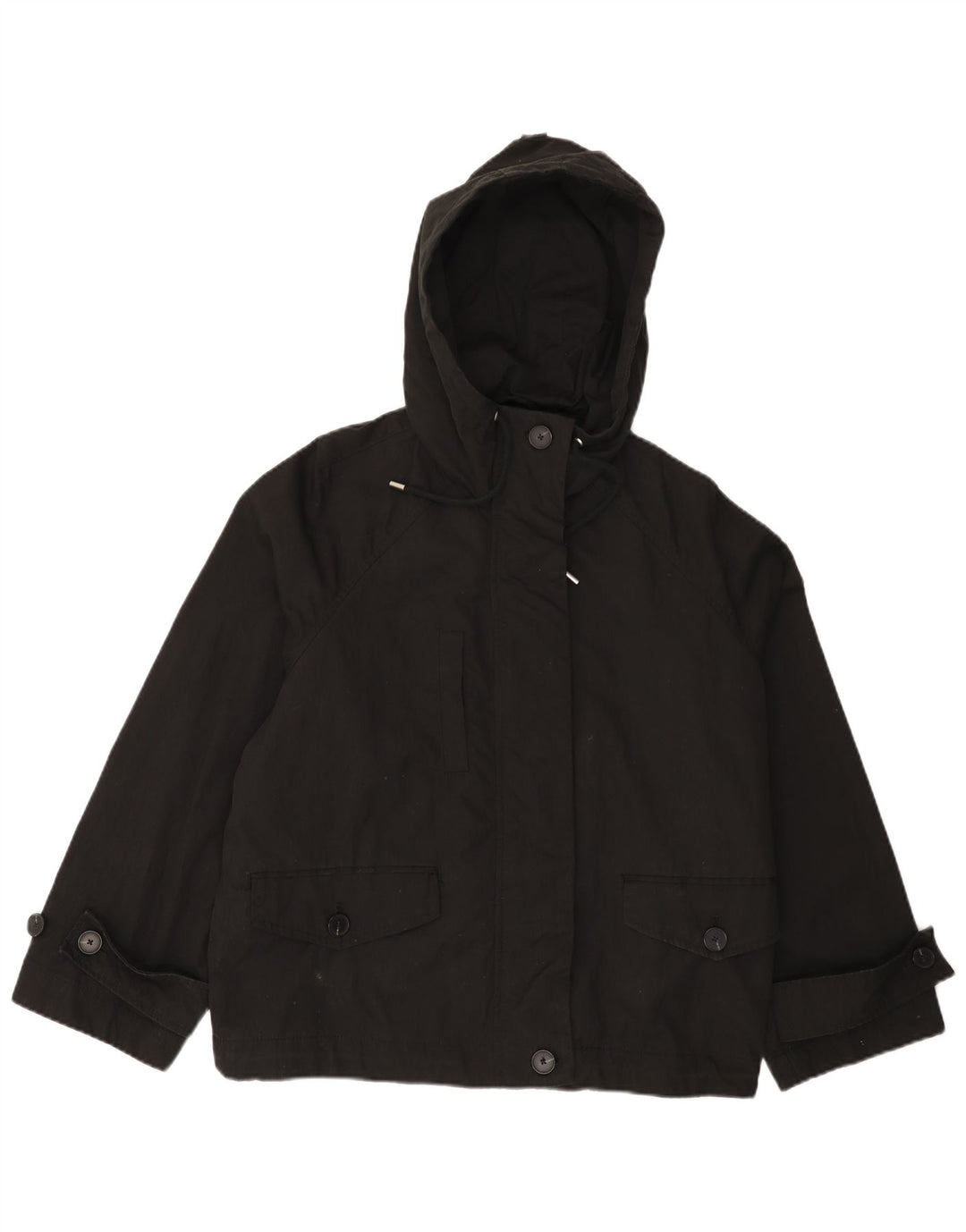 Zara Veste coupe-vent surdimensionnée à capuche pour femme UK 14 en coton noir moyen