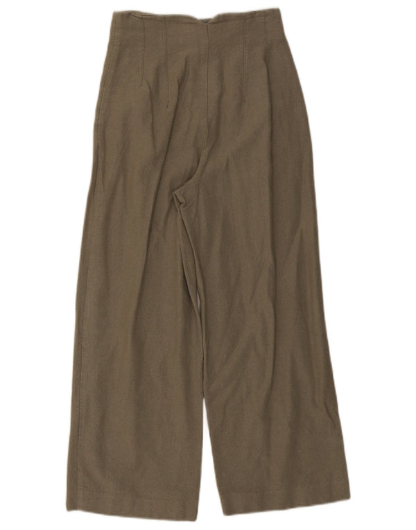 Zara Pantalon court taille haute pour femme, jambe large, XS W24 L25, coton kaki