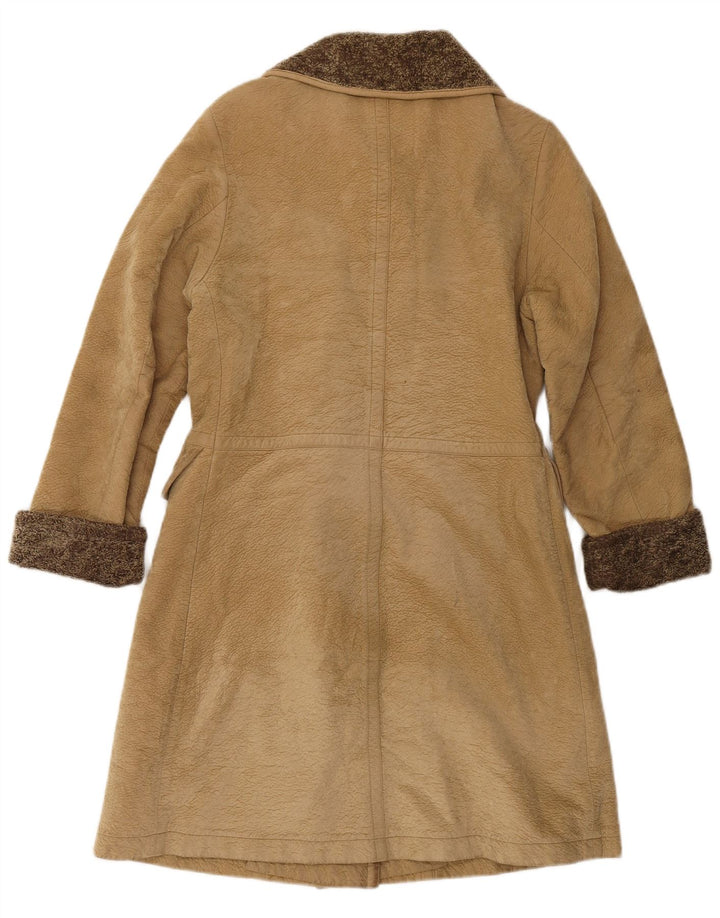 VINTAGE Manteau en cuir à double boutonnage pour femmes UK 6 XS Brown Colourblock