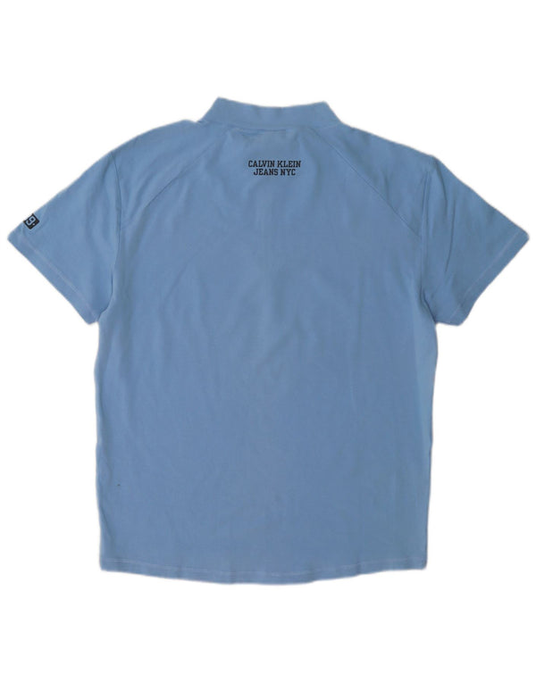 Calvin Klein Jeans Womens Zip Neck T-Shirt Top UK 20 2XL Blue Cotton