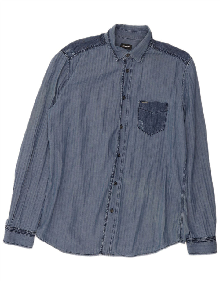 Diesel Chemise Homme Large Bleu Marine Chevrons Coton