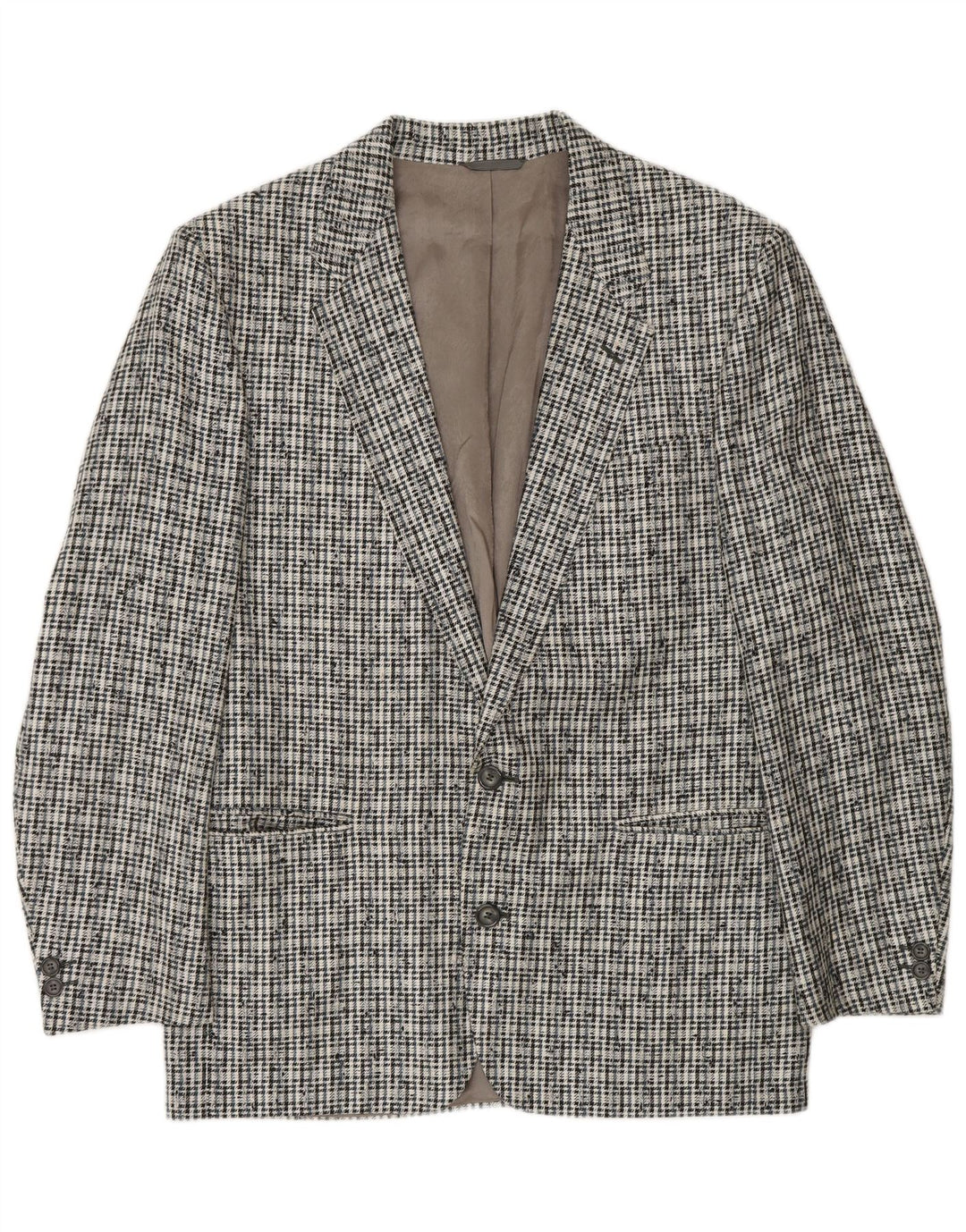 VINTAGE Veste blazer à 2 boutons pour homme IT 50 Grand gris à carreaux en polyester