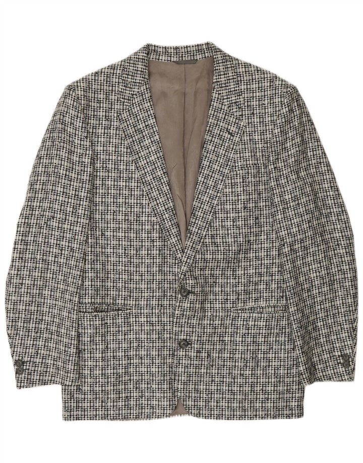 VINTAGE Veste blazer à 2 boutons pour homme IT 50 Grand gris à carreaux en polyester