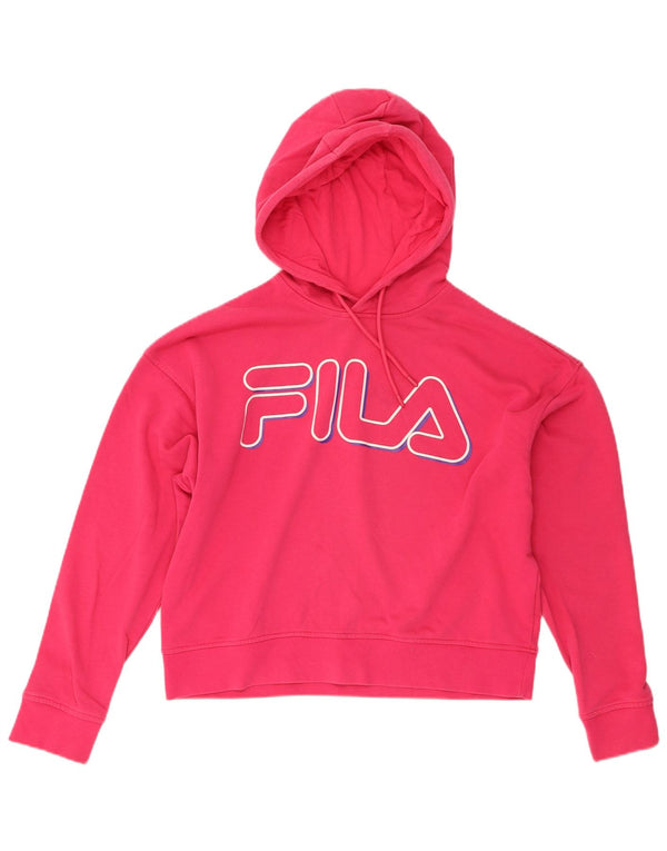 Fila Femmes Crop Graphic Oversize Sweat À Capuche UK 6 XS Rose Coton