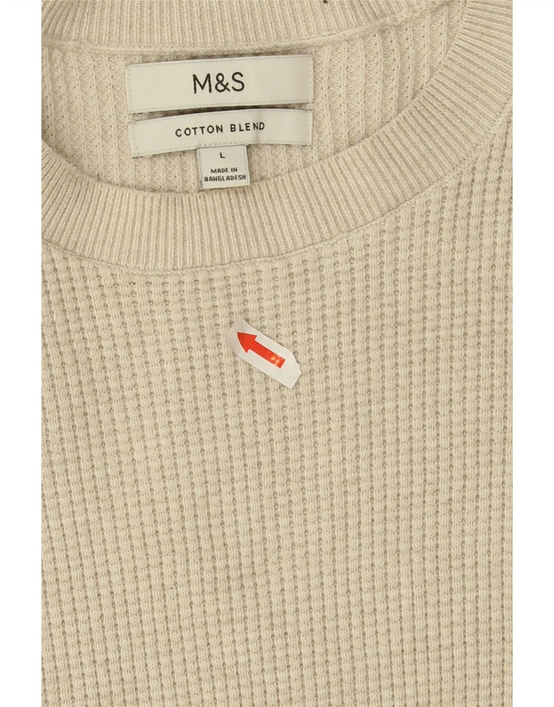 Marks & Spencer Pull à col rond pour homme Large Beige Polyester