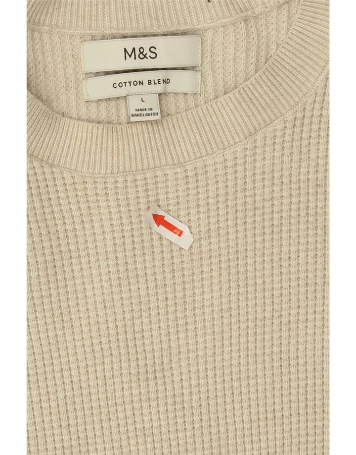 Marks & Spencer Pull à col rond pour homme Large Beige Polyester