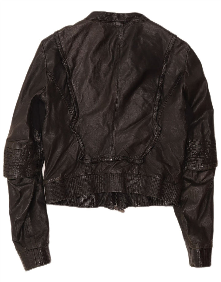KAREN MILLEN Womens Bomber Bomber Jacket UK 12 Medium Black Leather