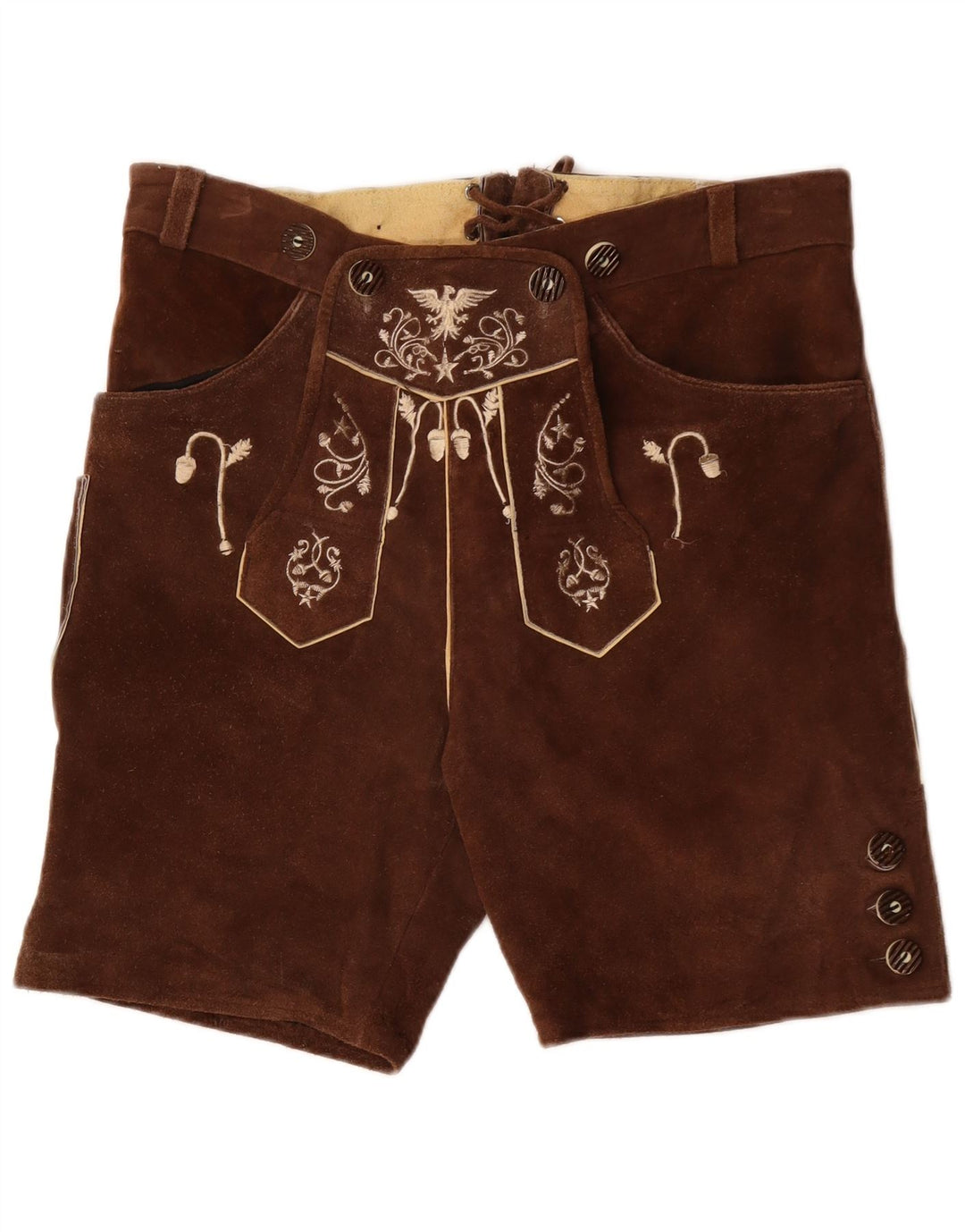 VINTAGE Short en Daim Femme IT 50 XL W38 Cuir Paisley Marron