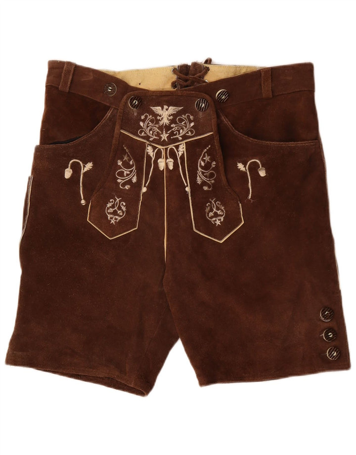 VINTAGE Short en Daim Femme IT 50 XL W38 Cuir Paisley Marron