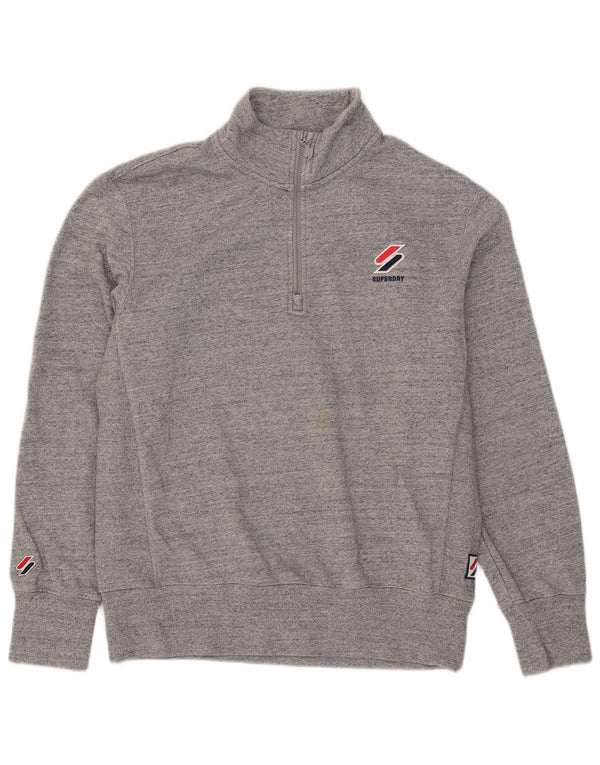 Superdry Homme Zip Neck Sweatshirt Jumper Large Gris Coton
