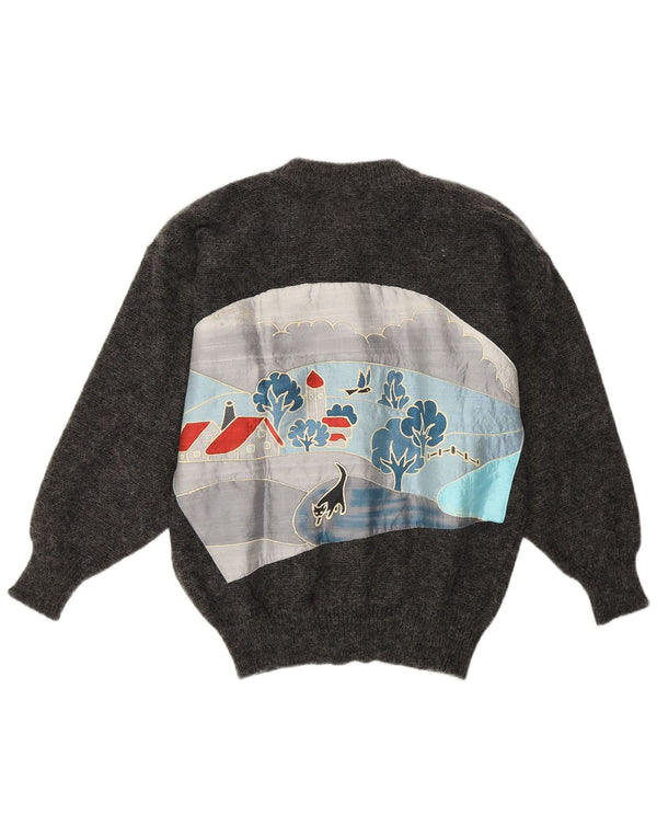 SIGI SCHEIBERG Pull Cardigan Graphique Femme EU 40 Gris Moyen Mohair