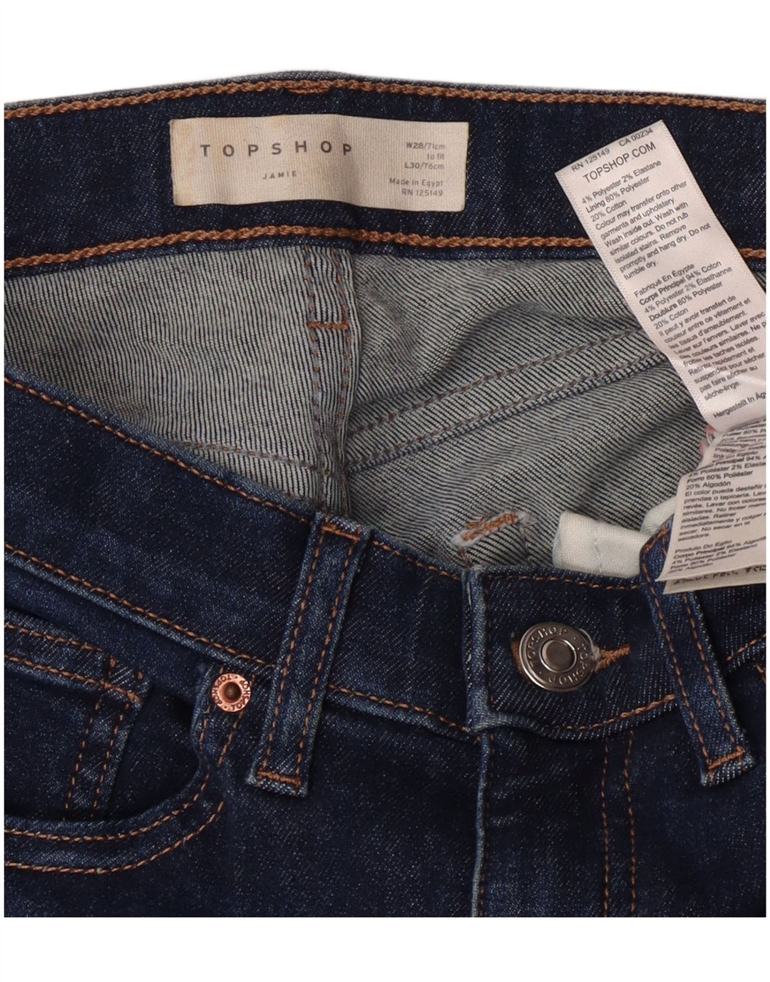 Topshop Femme Jamie Skinny Jeans W28 L25 Bleu Marine Polyester