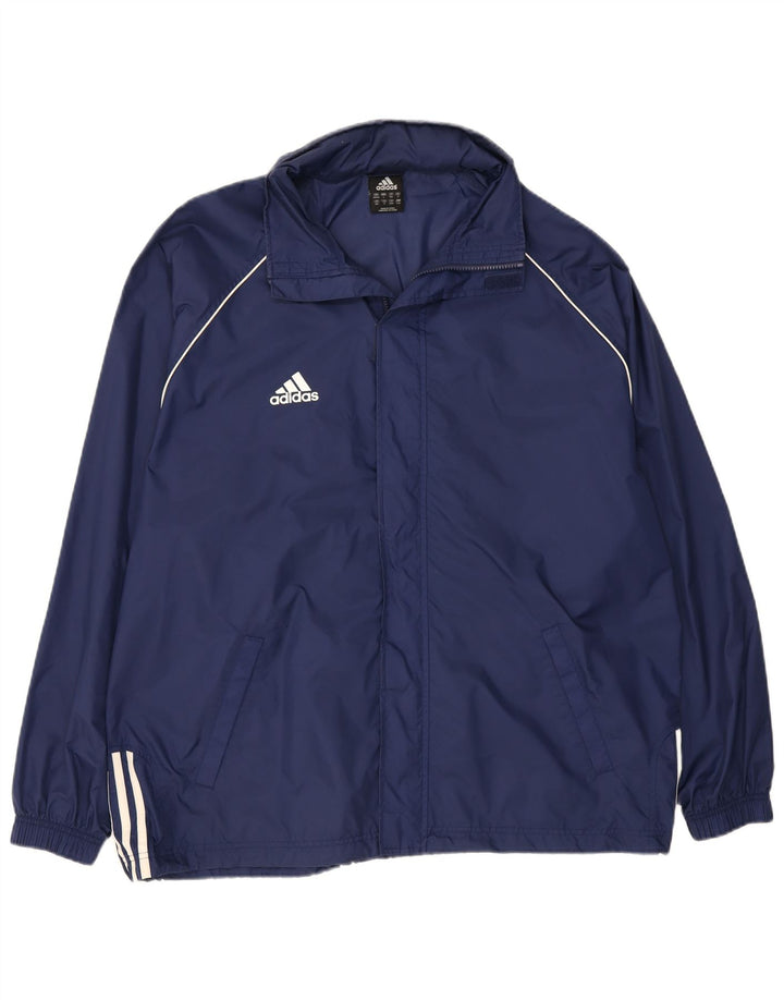 ADIDAS Mens Hooded Rain Jacket UK 44/46 Large Navy Blue Polyamide