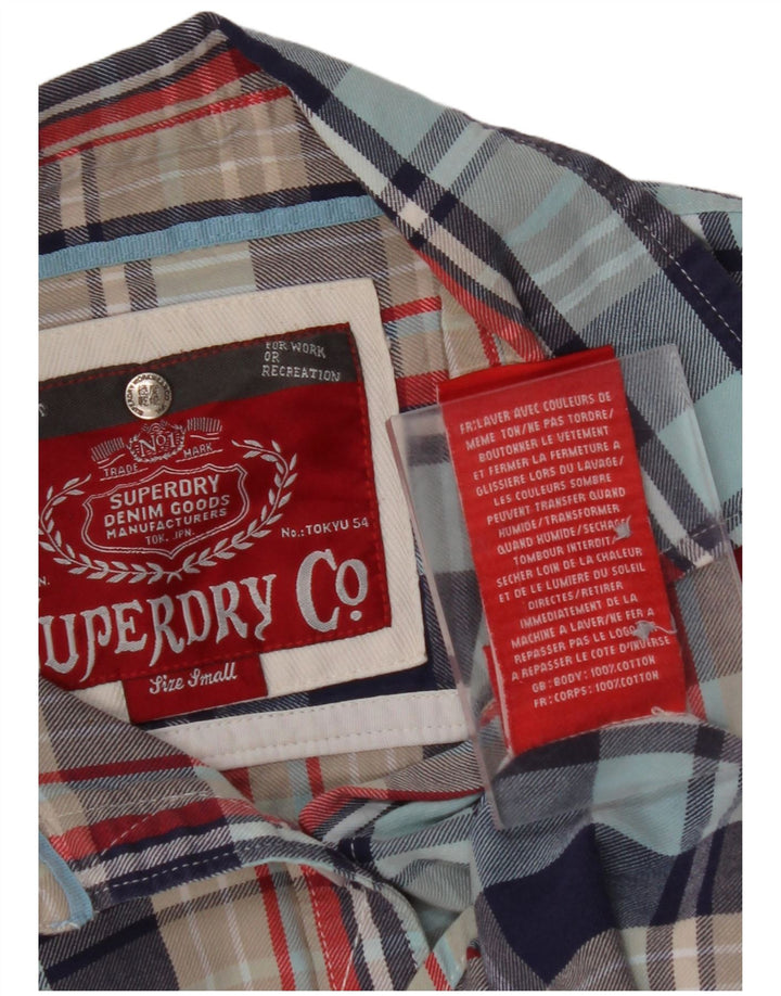 SUPERDRY Chemise en flanelle pour femme UK 10 Petit carreaux bleus en coton