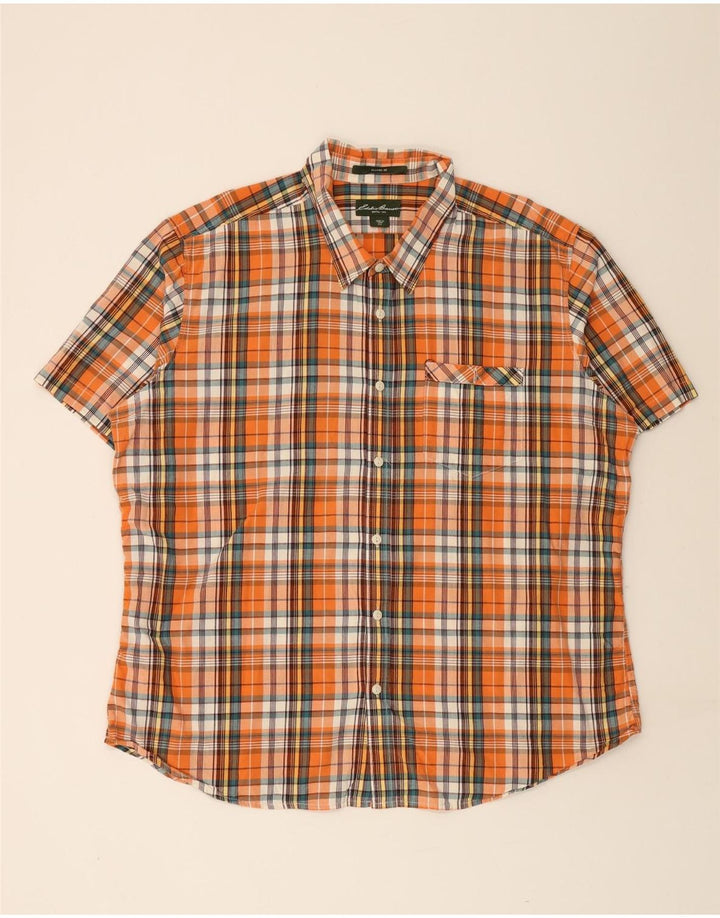EDDIE BAUER Chemise à manches courtes pour hommes 2XL Coton à carreaux orange
