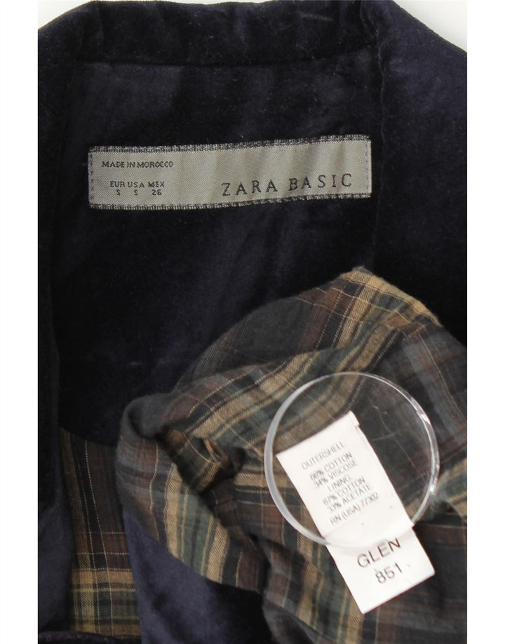 Zara Womens 1 Button Velvet Blazer Jacket UK 8 Small Bleu Marine Coton