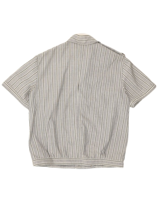 vintage Mens Militaire Chemise À Manches Courtes Grand Gris Rayé