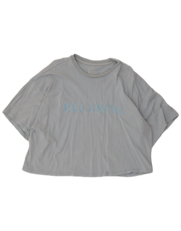Billabong Womens Crop Graphic T-Shirt Top UK 14 Bleu Moyen Coton