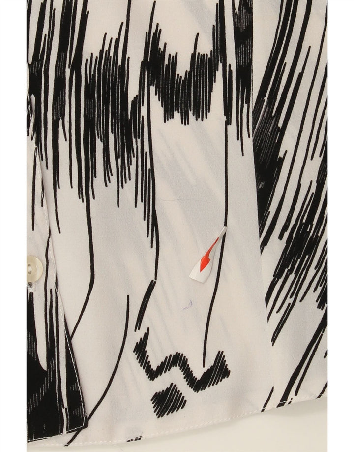 vintage Femme 3/4 Manches Chemise Blouse IT 42 Moyen Blanc Rayé Polyester