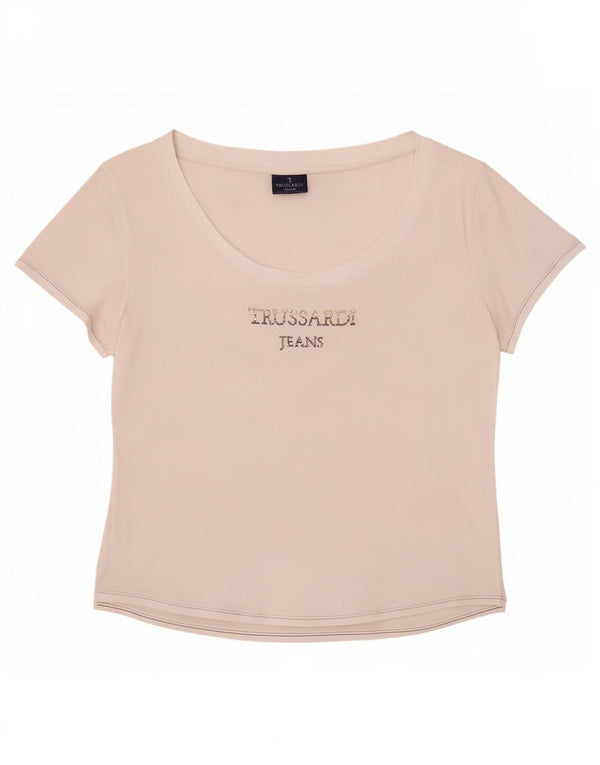 Trussardi Jeans T-shirt court graphique pour femme UK 18 XL Blanc