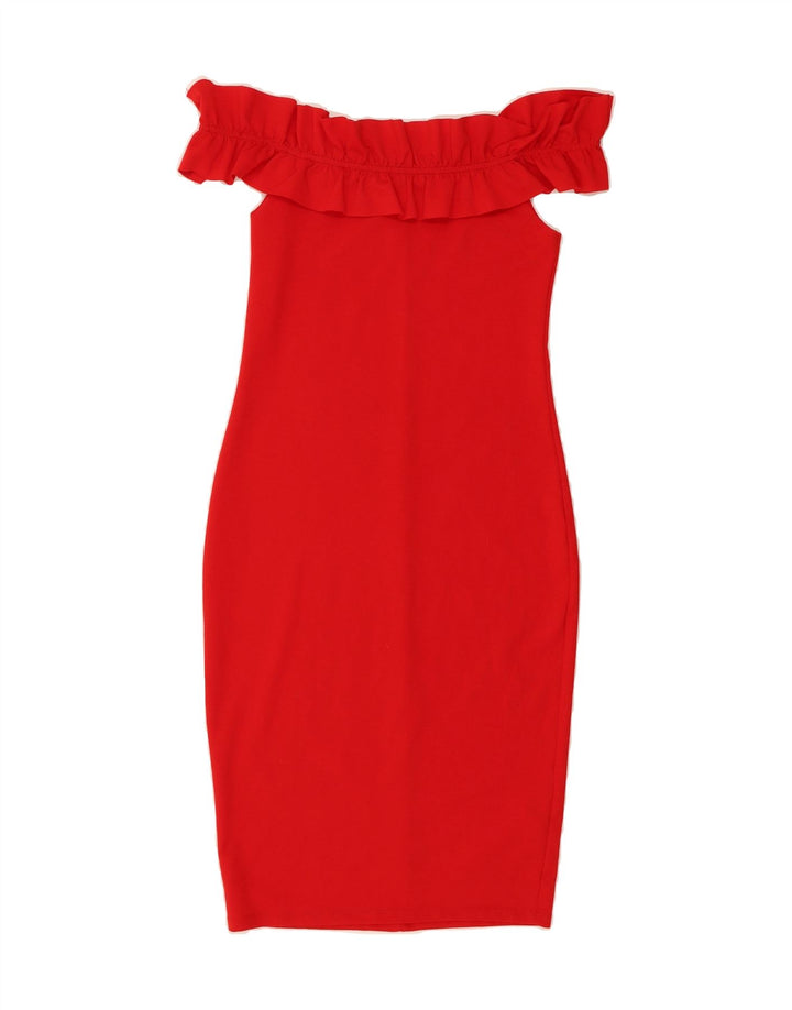 ZARA Womens Off Shoulder Bodycon Dress UK 12 Medium Red Polyester Vintage Zara and Second-Hand Zara from Messina Hembry 