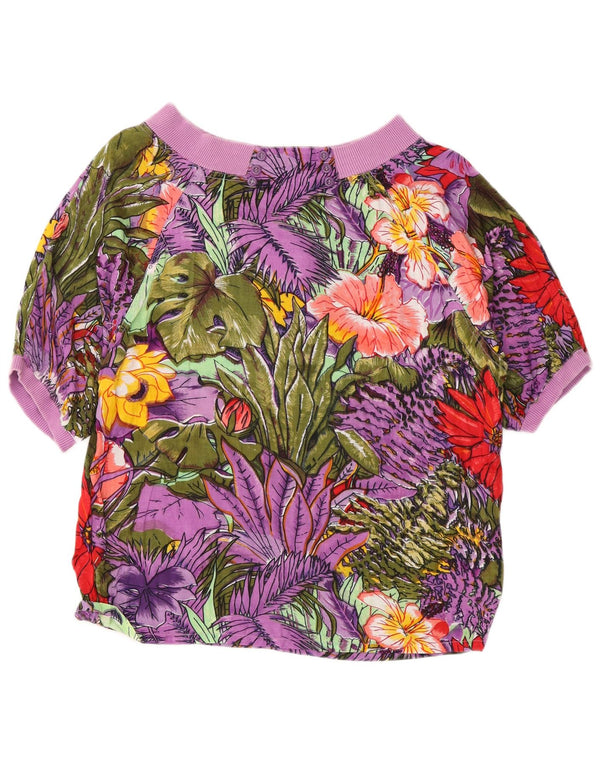 vintage Femme Manches Courtes Blouse Top UK 14 Moyen Multicolore Festival