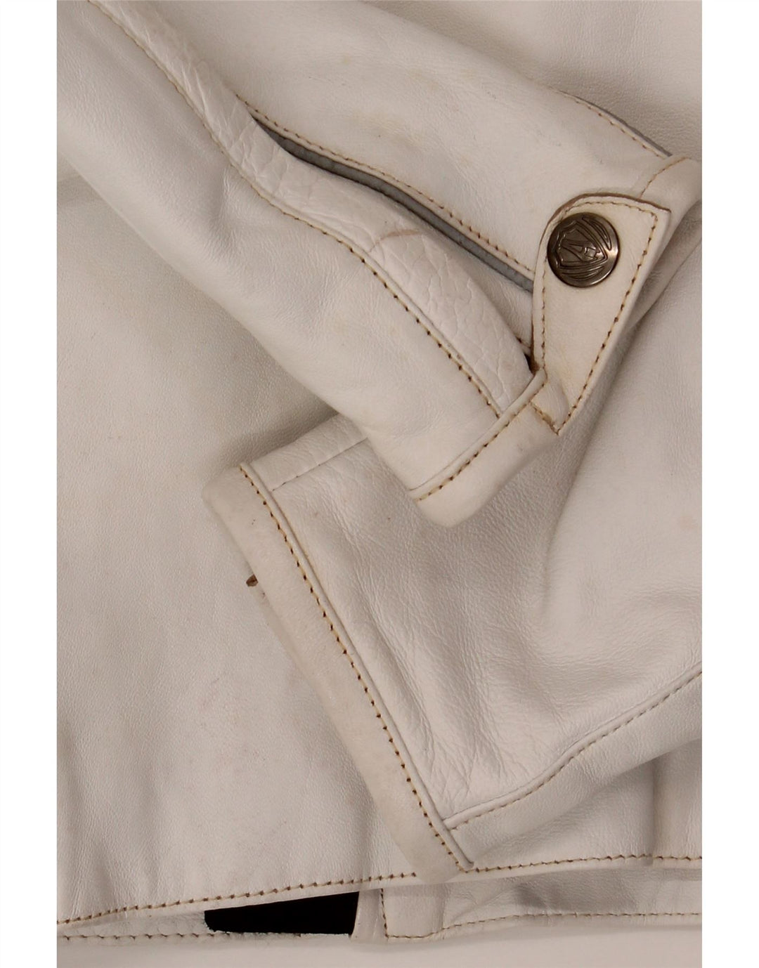Arlen Ness Veste de motard en cuir pour femme UK 18 XL Cuir blanc cassé