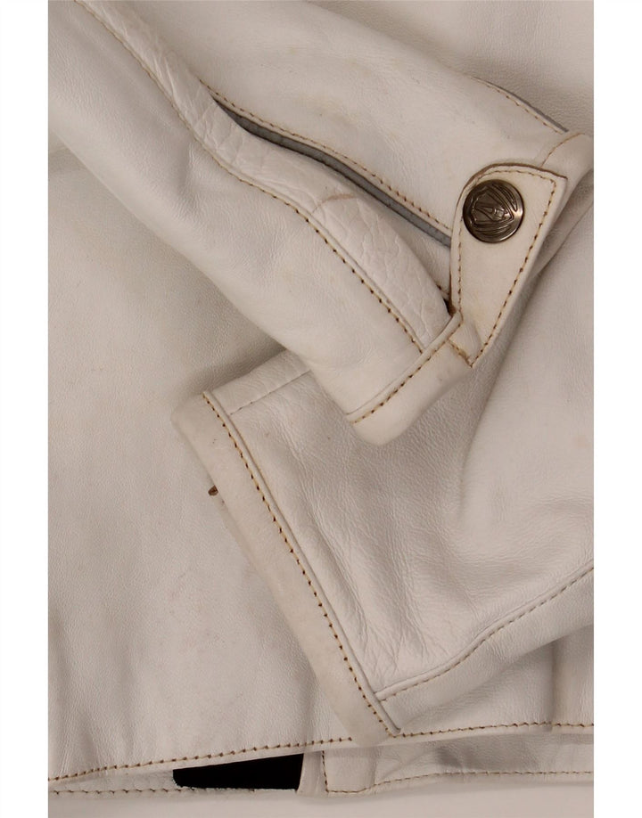 Arlen Ness Veste de motard en cuir pour femme UK 18 XL Cuir blanc cassé