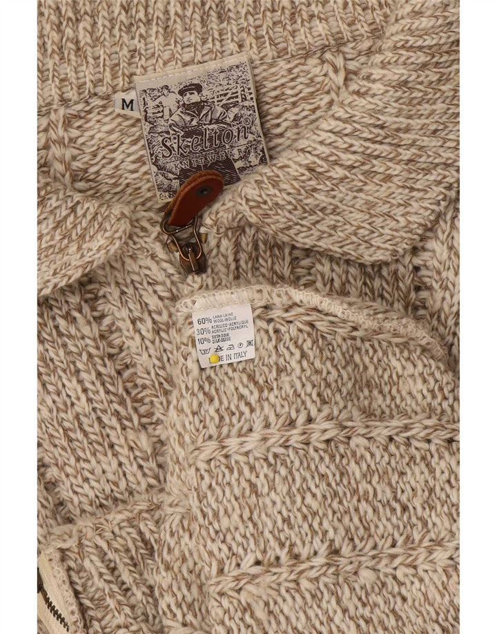 vintage Womens Cardigan Sweater UK 14 Laine mouchetée brun moyen