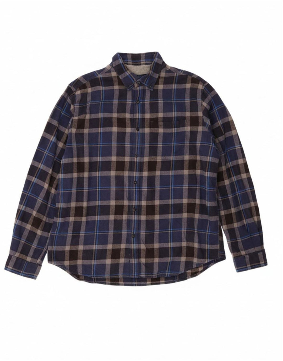 EDDIE BAUER Mens Flannel Shirt 2XL Navy Blue Check Cotton