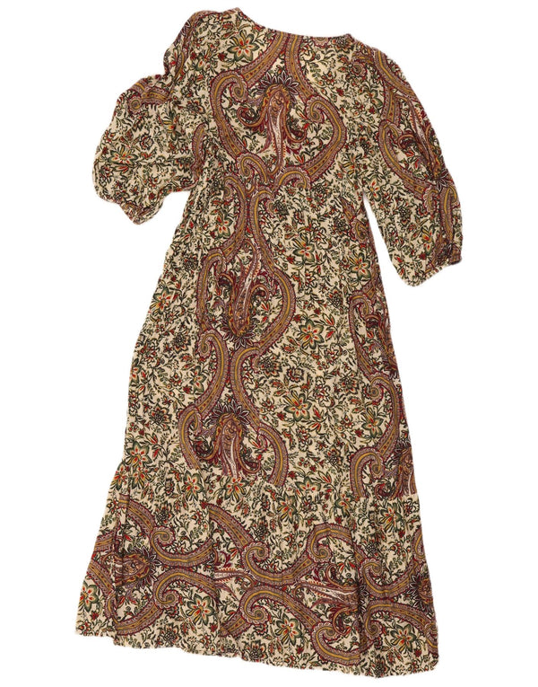Zara Robe longue à manches 3/4 pour femme UK 10 Petit motif cachemire multicolore