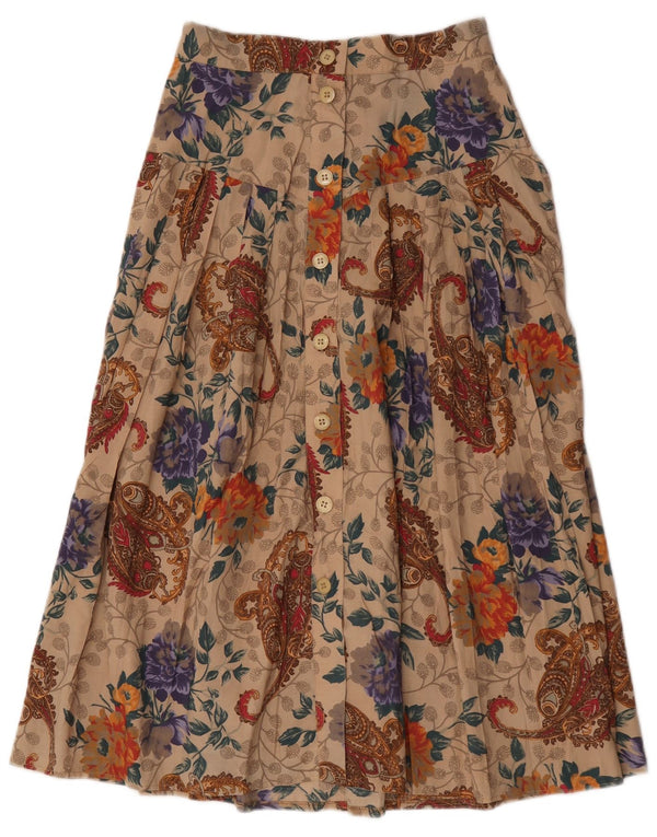Jupe évasée femme vintage IT 44 Medium W28 Beige Floral Viscose
