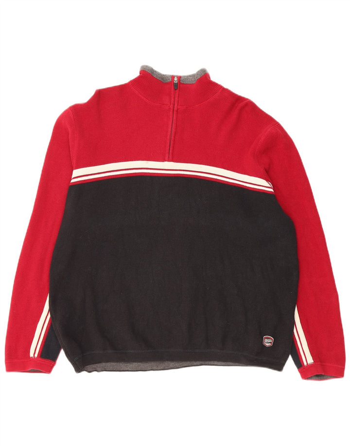 Eddie Bauer Pull à col zippé pour homme Petit coton color block rouge
