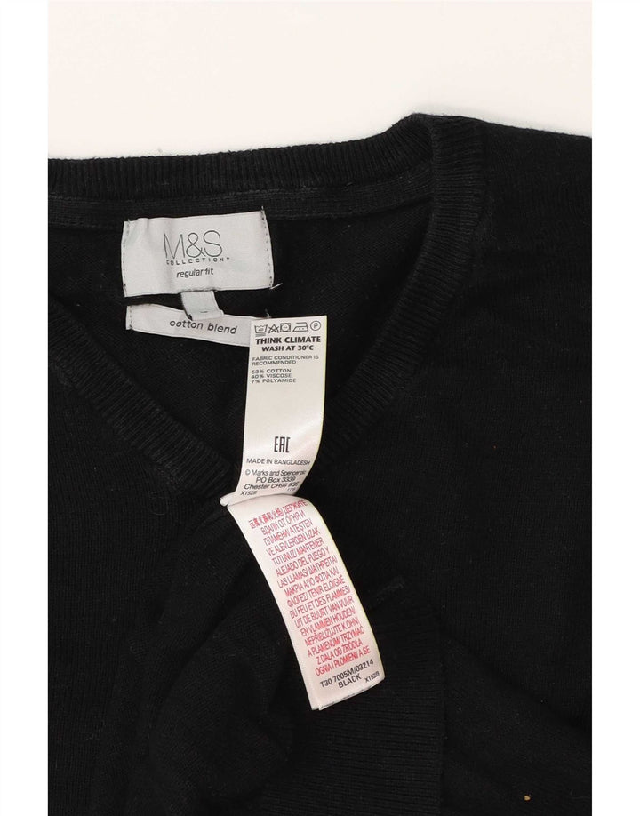 Marks & Spencer Pull coupe classique à col en V pour homme Taille L en coton noir