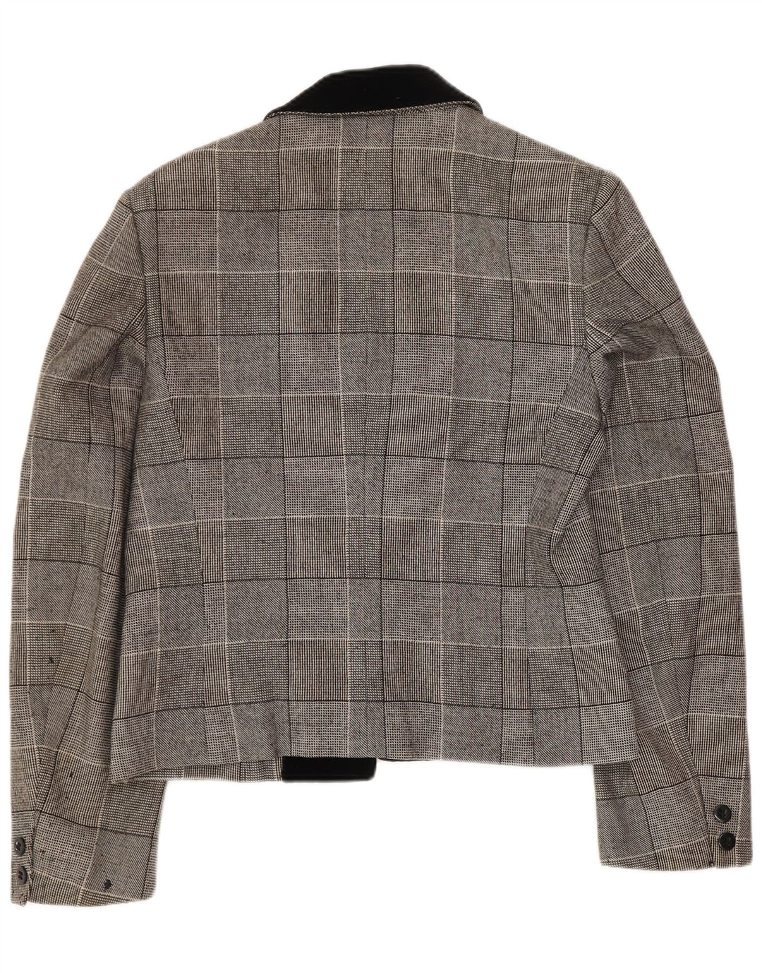 Jaeger Veste blazer courte à 1 bouton pour femme UK 10 Petit gris à carreaux en coton
