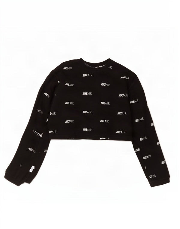 Nike Haut court surdimensionné à manches longues pour femme UK 10 Petit coton noir