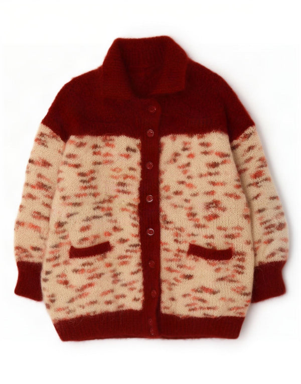 vintage Femme Cardigan Pull UK 20 2XL Rouge Moucheté