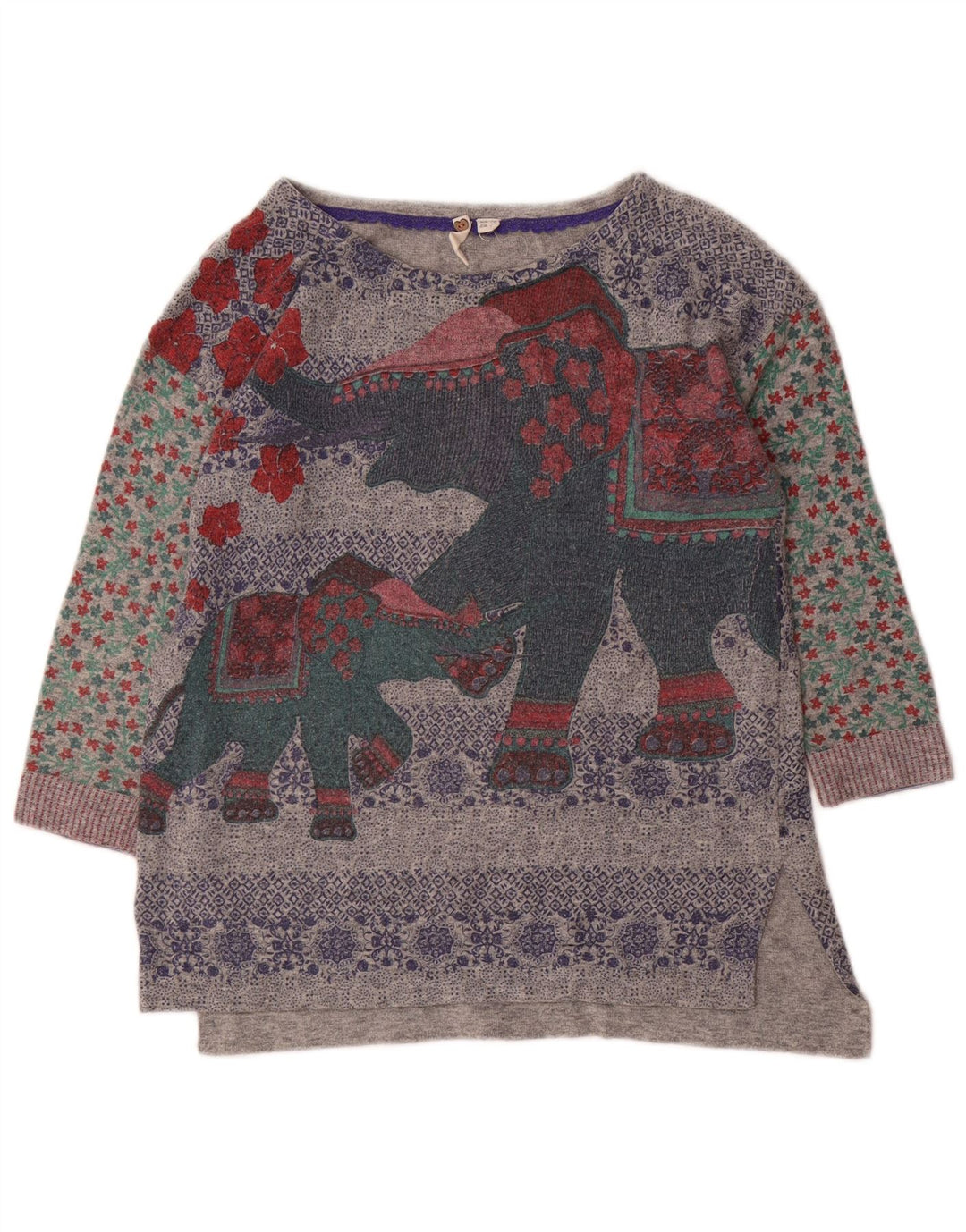 WHITE STUFF Pull graphique à col bateau pour femme UK 10 Petit Gris