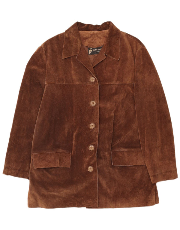 VINTAGE Veste blazer en daim à 5 boutons pour femme IT 42 Cuir marron moyen