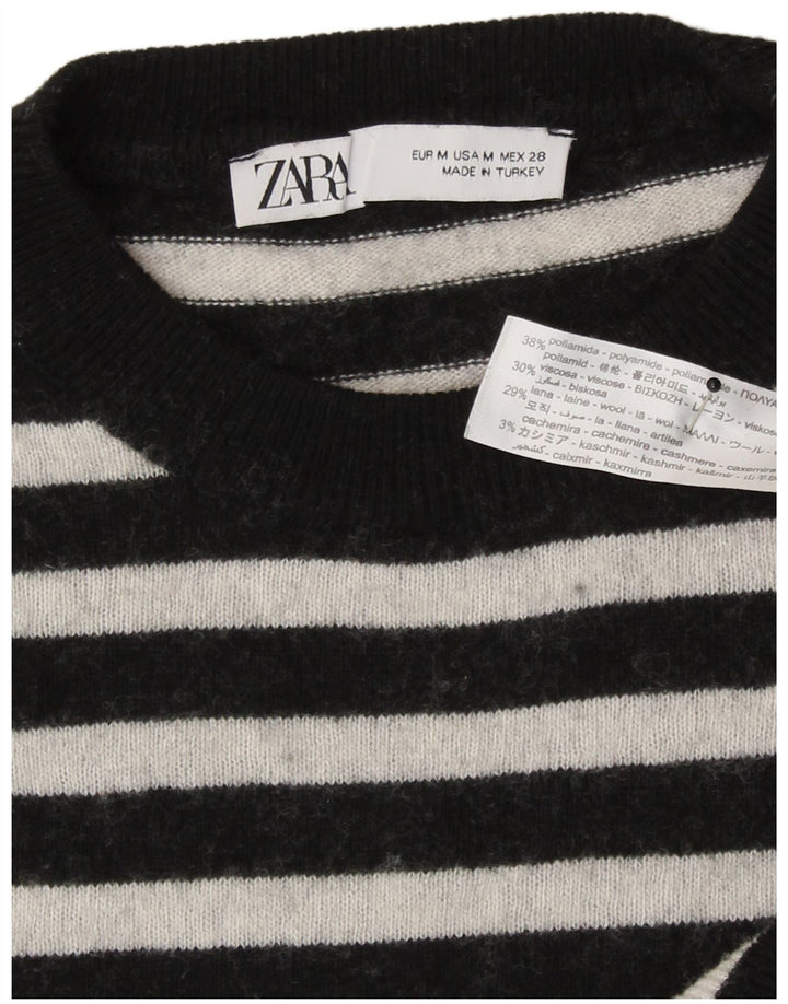 Zara Pull ras du cou pour femme UK 44 en polyamide rayé noir moyen