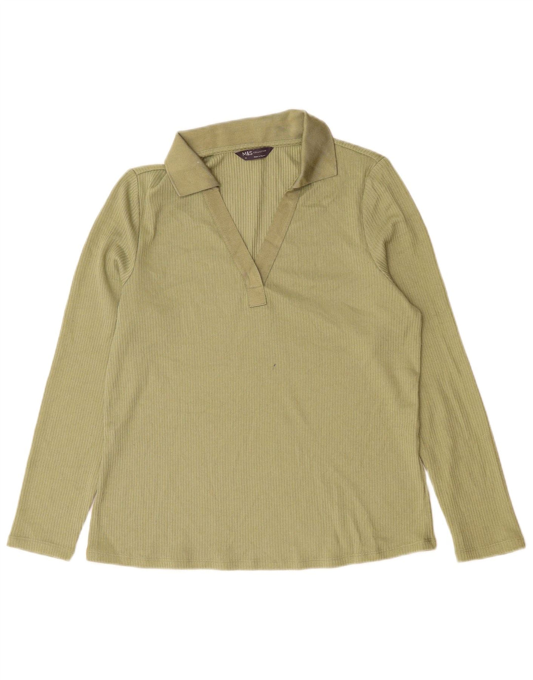 Marks & Spencer Polo à manches longues pour femme UK 14 Large Vert Polyester