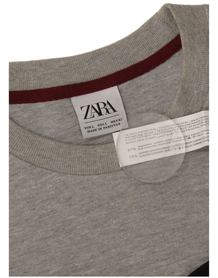 Zara Mens Sweatshirt Jumper Large Gris Colorblock Coton